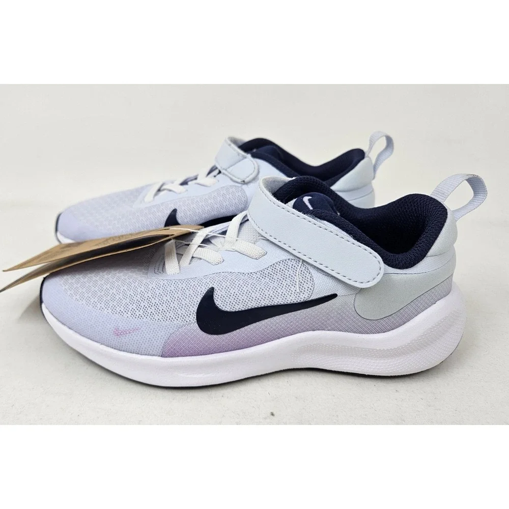 Nike Revolution 7 PSV Kids Running Shoes Size 12.5c Gray/Navy Blue/Lilac NEW!